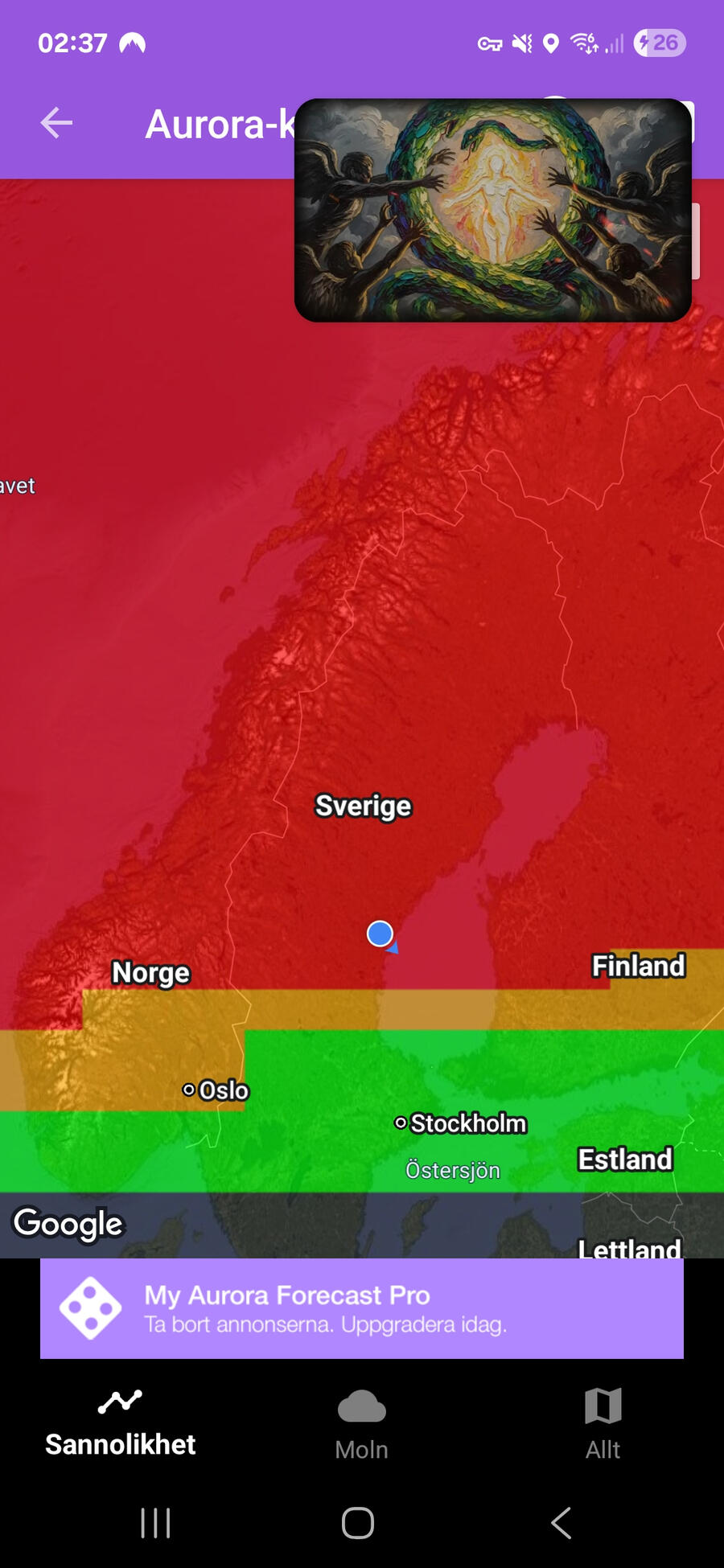 Sven Schough: Strongest aurora I've seen 8 on a scale and it will be visable in USA i 17 states they say When I light the toru